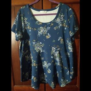 JESSY B Blue Floral Babydoll Top Size 2X